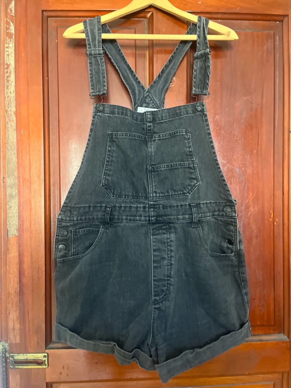 Free People Black Denim Shorts Overalls